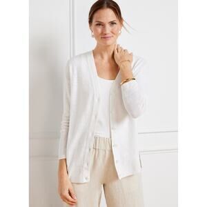 Talbots Sz L NWT Linen Girlfriend Cardigan White Button Up Longsleeve